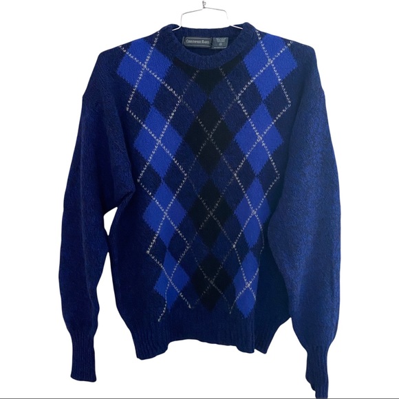 Christopher Hayes Irish Wool Argyle Sweater Blue Tan Size XL - Picture 8 of 8